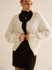 Oversized Pearl Trim Fuzzy Cardiagn