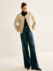 Wool-Blend Crew Neck Jacket