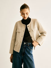 Wool-Blend Crew Neck Jacket