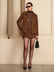 Suede Effect Back Zipper Mini Skirt