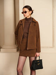 Suede Effect Back Zipper Mini Skirt