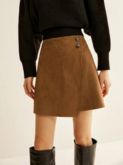 Suede Effect Zipper Wrap Skirt