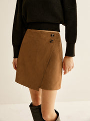 Suede Effect Zipper Wrap Skirt