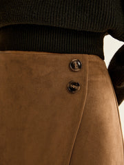 Suede Effect Zipper Wrap Skirt