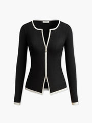 Contrast Trim Double-Zipper Knit Top