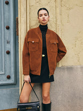 Flap-Pockets Zipper Suede Effect Jacket