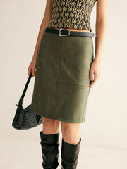 Suede Effect A-Line Skirt Without Belt