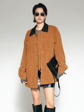 Contrast Collar Oversized Suede Effect Jacket