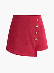 Button-Decor Corduroy Zipper Skort