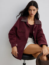 Suede Effect Contrast Collar Pockets Jacket