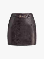 Crocodile Embossed Faux Leather Skirt