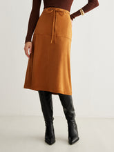 Drawstring Back-Zipper Suede Effect Skirt