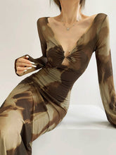 Semi-Sheer U-Ring Ombre Slim Dress