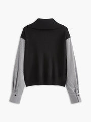 Color Block Panel Lapel Sweater