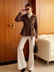 Belted Suede Effect Polo Jacket