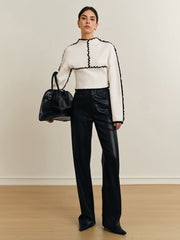 Ribbed Lettuce Trim Knit Top