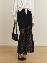 Semi-Sheer Lace Panel Jersey Skirt