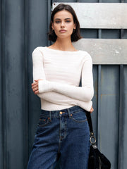 Semi-Sheer Finger Hole Plisse Top