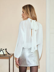 Semi-Sheer Tie Neck Chiffon Blouse