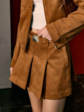 Suede Effect Pleated Pockets Skirt With Belt