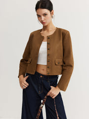 Leisure Button Suede Effect Trench Coat