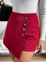 Button-Decor Corduroy Zipper Skort
