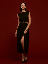 Metal-Ring Cutout Pleated Dress