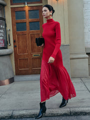 Mock Neck Pleated Panel Sweater Dress