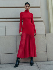 Mock Neck Pleated Panel Sweater Dress