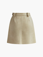 Belted Suede Effect Mini Skirt