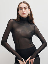 Mock Neck Sheer Mesh Thin T-Shirt