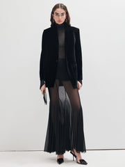 Mock Neck Sheer Mesh Thin T-Shirt