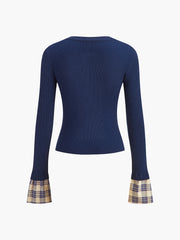 Color Block Button Panel Cardigan