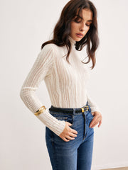 Semi-Sheer Turtleneck Slim T-Shirt