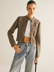 Boheme Button-Collar Zipper Jacket