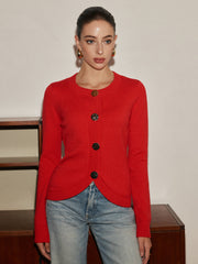 Elegant Metal Button Split Cardigan