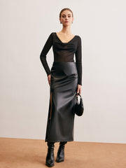 Semi-Sheer Cowl Neck Sequins Thin Blouse