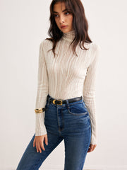 Semi-Sheer Turtleneck Slim T-Shirt