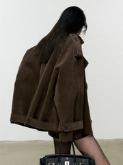Lapel Loose Suede Effect Jacket