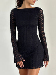 Semi-Sheer Textured Lace Short Dress