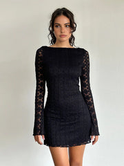 Semi-Sheer Textured Lace Short Dress