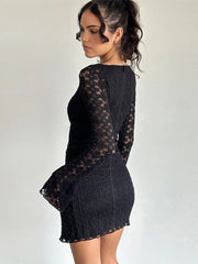 Semi-Sheer Textured Lace Short Dress
