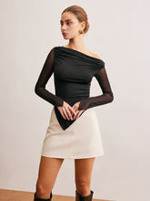 Asymmetric Ruched Semi-Sheer T-Shirt