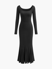 Ruffle Slim Knit Long Dress