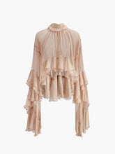 Sheer Turtleneck Ruffle Chiffon Blouse