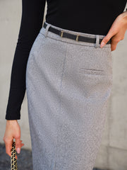 Chevron Split Midi Skirt Without Belt