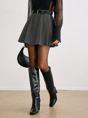 Chevron Belted Tweed Skirt