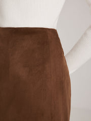 Back-Split Suede Effect Zipper Skirt