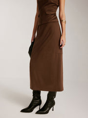 Back-Split Suede Effect Zipper Skirt