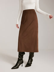 Back-Split Suede Effect Zipper Skirt